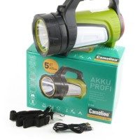 Фонарь светодиодный 5Вт с USB входом/выходом Powerbank черный с салатовым Camelion E1338