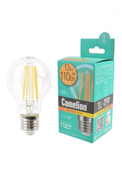 Лампа СДЛ Camelion LED13 A60 FL/830/E27 Филамент 13Вт E27 3000K