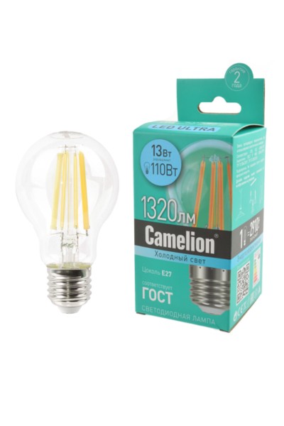 Лампа СДЛ Camelion LED13 A60 FL/845/E27 Филамент 13Вт E27 4500K