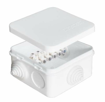 Коробка КМЭР ОП 75х75х45мм IP54 10А 6 выходов 6 контактов 3 гермоввода с клемм. крышка защелкивающаяся бел. Epplast 220323