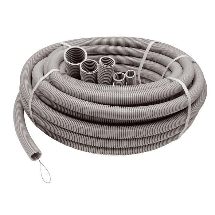 Гофротруба ПВХ для кабеля лёгкая d25мм с протяжкой/зондом серая 20м Ruvinil 12501(20)