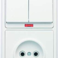 Блок БКВР-213 Бэлла (2-кл. выкл. с инд. + розетка) бел. Кунцево 5829