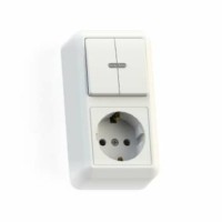 Блок комбинированный ОП БКВР-433 Оптима (2-кл. выкл. с подсветкой + розетка с/з) бел. Кунцево 8067