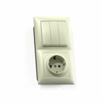 Блок СП БКВР-413 Селена (3-кл. выкл. + розетка с/з) сл. кость Кунцево 8178