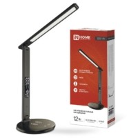 Светильник настольный светодиодный ССО 18Ч 12Вт 3-6.5К 600лм сенсор-диммер часы темп. беспроводн. зарядка с адаптером черн. In Home 4690612041087