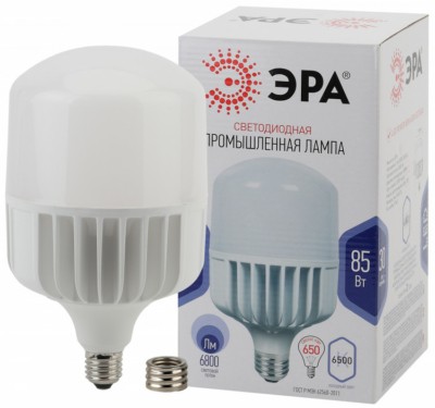 Лампа СДЛ высокомощная STD LED POWER T140-85W-6500-E27/E40 85Вт T140 колокол 6500К холод. бел. E27/E40 (переходник в компл.) 6800Лм Эра Б0032088