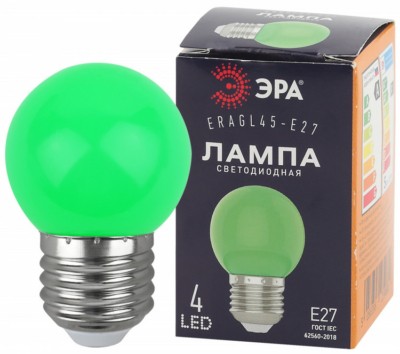 Лампа СДЛ ERAGL45-E27 P45 1Вт шар зел. E27 4SMD для белт-лайт Эра Б0049574
