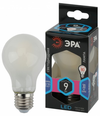 Лампа СДЛ Эра F-LED A60-9W-840-E27 frost Е27 / Е27 9Вт филамент груша матовая нейтральный белый свет