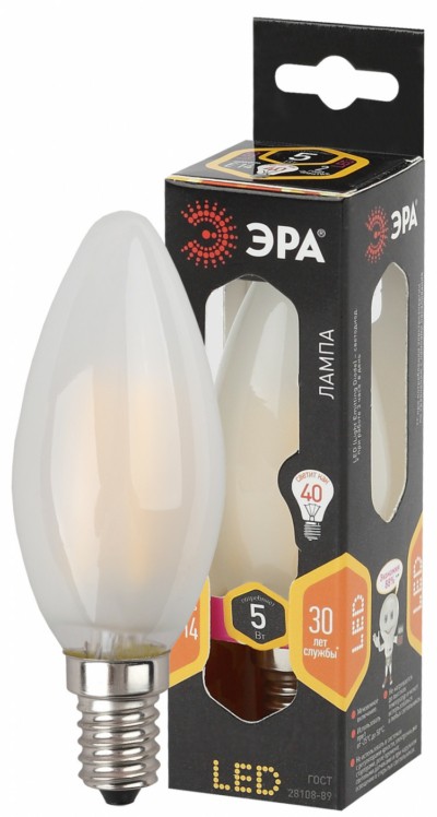 Лампа СДЛ Эра F-LED B35-5W-827-E14 frost E14 / Е14 5Вт филамент свеча матовая теплый белый свет