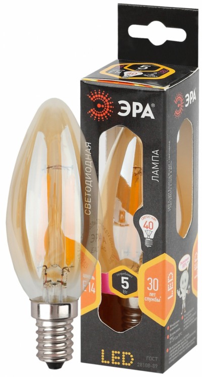 Лампа СДЛ Эра F-LED B35-5W-827-E14 gold Е14 / Е14 5Вт филамент свеча золотистая теплый белый