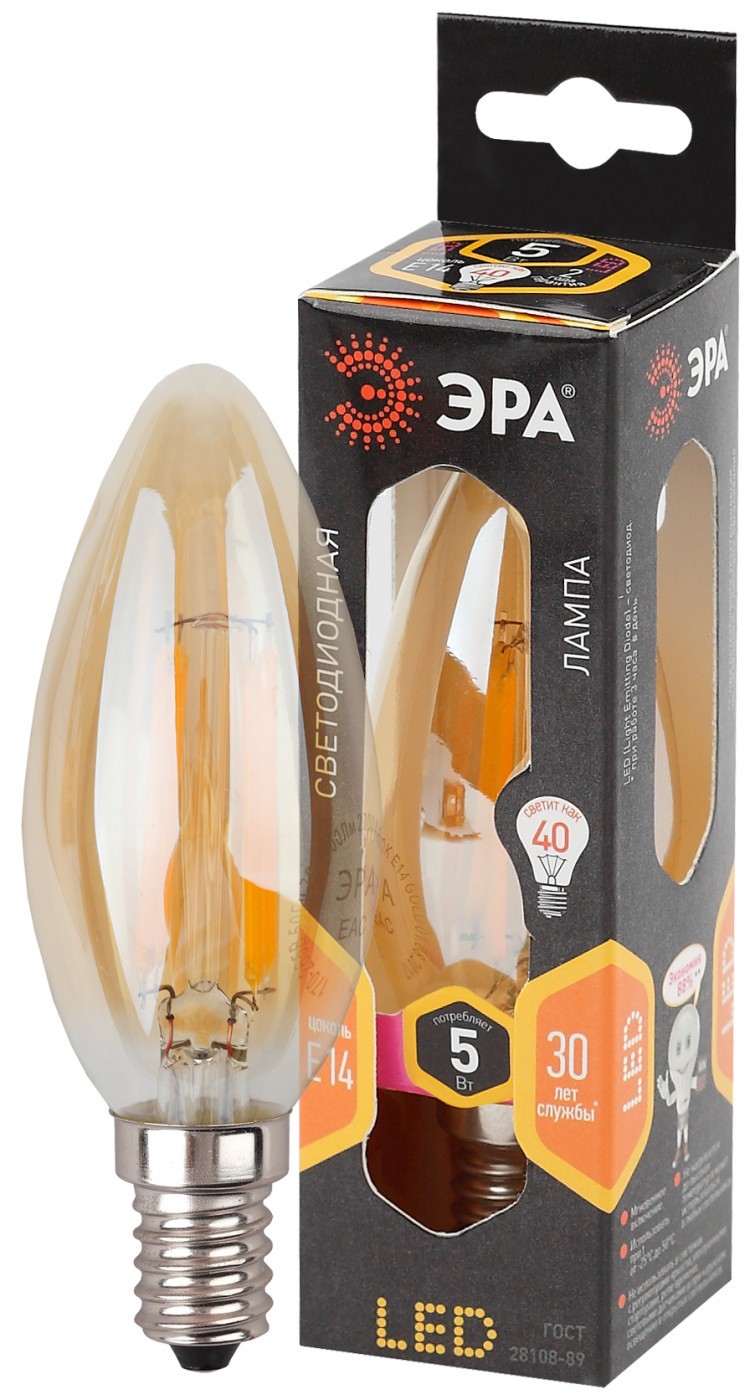 Лампа СДЛ Эра F-LED B35-5W-827-E14 gold Е14 / Е14 5Вт филамент свеча золотистая теплый белый