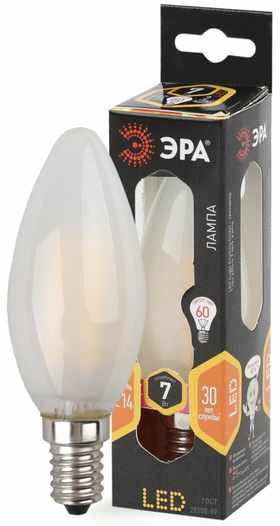 Лампа СДЛ Эра F-LED B35-7W-827-E14 frost Е14 / E14 7Вт филамент свеча матовая теплый белый свет