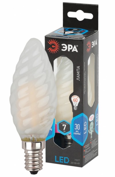 Лампа СДЛ ЭРА F-LED BTW-7Вт-840-E14 frost E14 7Вт филамент свеча витая матовая нейтральный белый свет