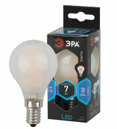 Лампа СДЛ ЭРА F-LED P45-7Вт-840-E14 frost E14 7Вт филамент шар матовый нейтральный белый свет