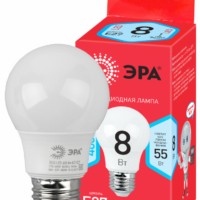 Лампа СДЛ ЭРА RED LINE ECO LED A55-8Вт-840-E27 E27 8Вт груша нейтральный белый свет