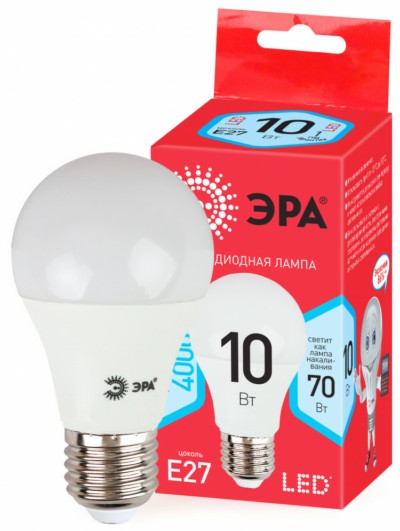 Лампа СДЛ ЭРА RED LINE ECO LED A60-10Вт-840-E27 E27 10Вт груша нейтральный белый свет