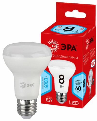 Лампа СДЛ ЭРА RED LINE ECO LED R63-8Вт-840-E27 Е27 8Вт рефлектор нейтральный белый свет