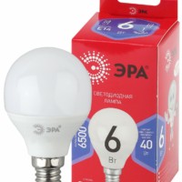 Лампа СДЛ ЭРА RED LINE LED P45-6Вт-865-E14 R E14 6Вт шар холодный дневной свет