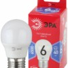 Лампа СДЛ ЭРА RED LINE LED P45-6Вт-865-E27 R E27 6Вт шар холодный дневной свет