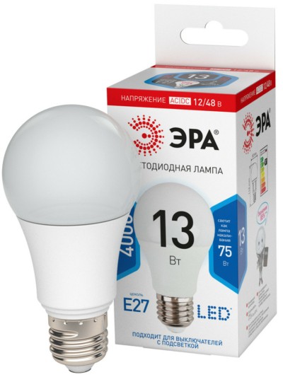 Лампа СДЛ ЭРА STD LED A60-13Вт-12/48V-840-E27 E27 13Вт груша нейтральный белый свет