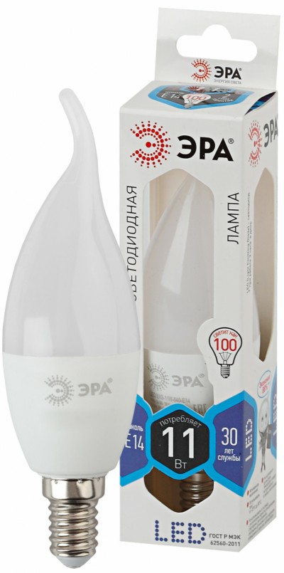 Лампа СДЛ ЭРА STD LED BXS-11Вт-840-E14 E14 11Вт свеча на ветру нейтральный белый свет
