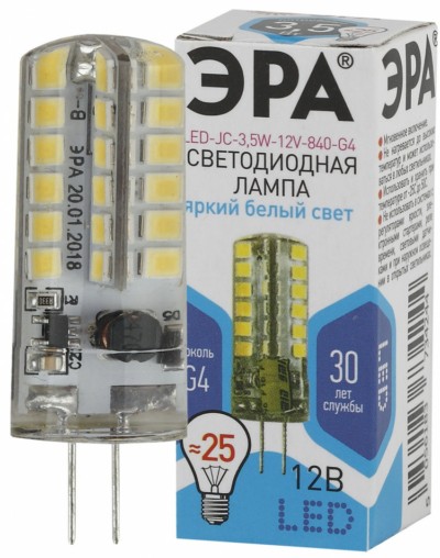 Лампа СДЛ ЭРА STD LED JC-3.5Вт-12V-840-G4 G4 3,5Вт капсула нейтральный белый свет