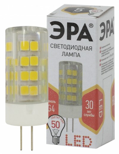 Лампа СДЛ ЭРА STD LED JC-5Вт-220V-CER-827-G4 G4 5Вт керамика капсула теплый белый свет