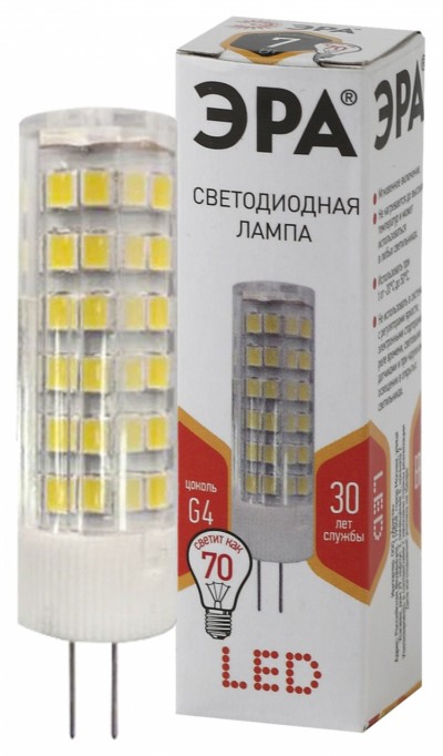 Лампа СДЛ ЭРА STD LED JC-7Вт-220V-CER-827-G4 G4 7Вт керамика капсула теплый белый свет