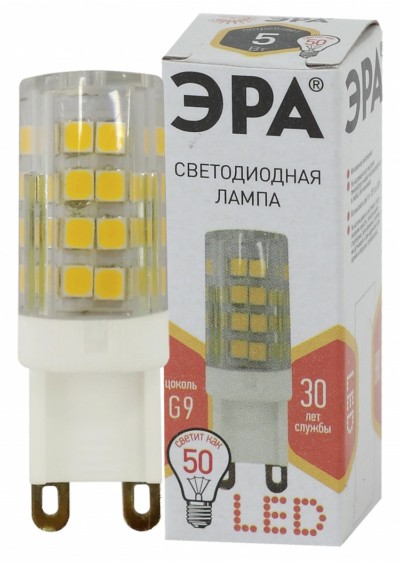 Лампа СДЛ ЭРА STD LED JCD-5Вт-CER-827-G9 G9 5Вт керамика капсула теплый белый свет