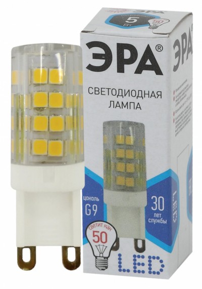 Лампа СДЛ ЭРА STD LED JCD-5Вт-CER-840-G9 G9 5Вт керамика капсула нейтральный белый свет