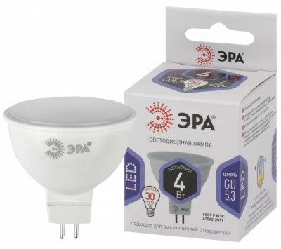 Лампа СДЛ ЭРА STD LED MR16-4Вт-860-GU5.3 GU5.3 4Вт софит холодный дневной свет