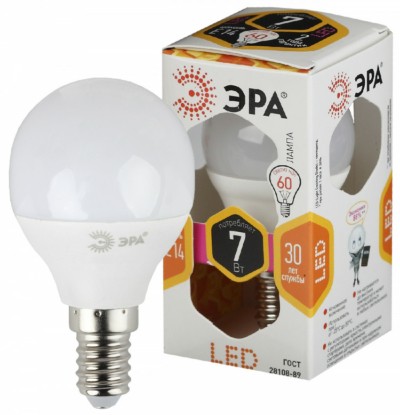 Лампа СДЛ ЭРА STD LED P45-7Вт-827-E14 E14 7Вт шар теплый белый свет