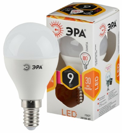 Лампа СДЛ ЭРА STD LED P45-9Вт-827-E14 E14 9Вт шар теплый белый свет