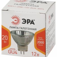 Лампочка галогенная ЭРА GU4-MR11-20W-12V-30CL GU4 20Вт софит теплый белый свет