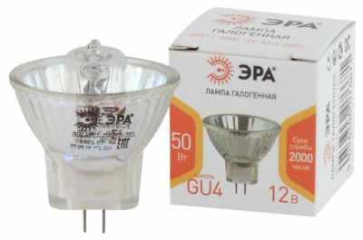 Лампочка галогенная ЭРА GU4-MR11-50W-12V-30CL GU4 50Вт софит теплый белый свет