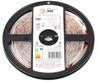 Лента светодиодная ЭРА Б0056517 LS2835-60LED-IP65-WW-eco-5m белая 5 м