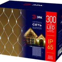 Светодиодная новогодняя гирлянда ЭРА ERAPS-SKW1 сеть 2×3 м тёплый белый свет 300 LED белый кауч.