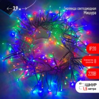 ENIN – WM ЭРА Гирлянда LED Мишура 3.9 м белый провод, мультиколор, 220V