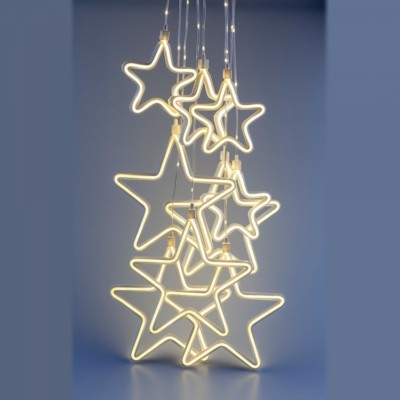 Светодиодная новогодняя гирлянда ЭРА ЕGNIG – ST занавес Неоновые звезды 8 режимов 2,4*0,8 м теплый свет IP20