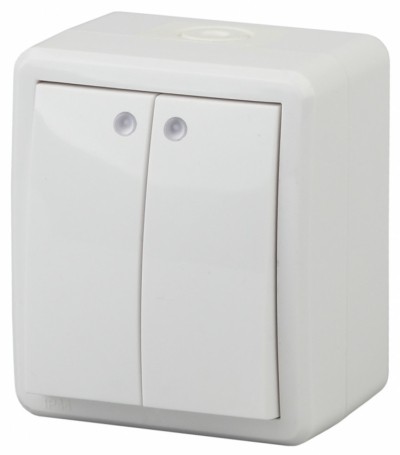 Выключатель 2кл. с инд. IP54 10АХ-250В ОП Эксперт белый Эра 11-1405-01