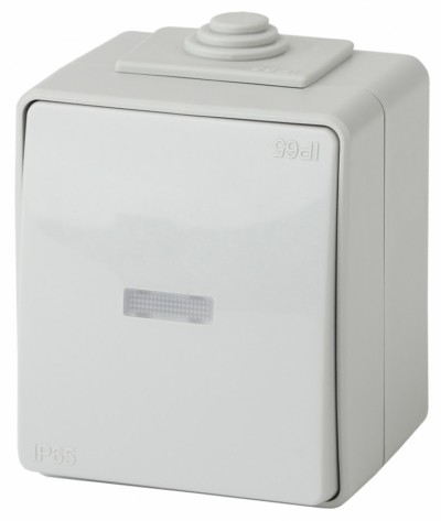 11-1610-03 ЭРА Переключатель с подсветкой IP65, 10АХ-250В, ОУ, Эра Эксперт, серый