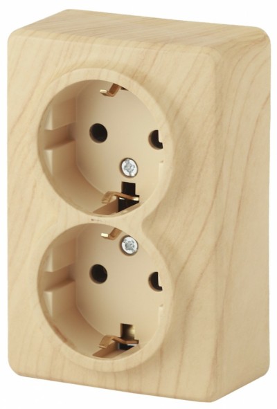 11-2206-11 Розетка 2х2P+E Schuko со шторками 16A-250В IP20 ОП Эра Эксперт сосна