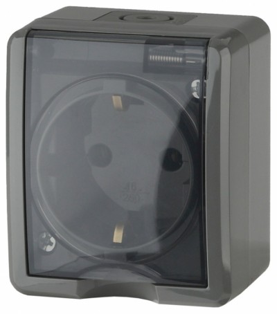 11-2401-03 Розетка 2P+E IP54 16A-250В ОП Эра Эксперт серый