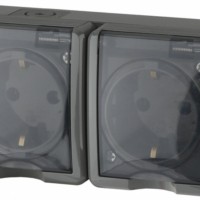 11-2404-03 Розетка 2х2P+E IP54 шторки 16A-250В ОП серый