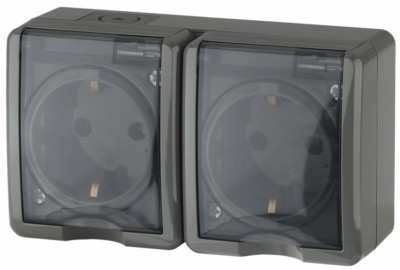 11-2404-03 Розетка 2х2P+E IP54 шторки 16A-250В ОП серый