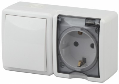 Блок ОП розетка+выключатель IP54 16A(10AX)-250В Эксперт белый