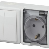 Блок ОП розетка+выключатель 2кл. IP54 16A(10AX)-250В Эксперт белый