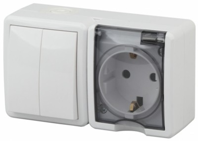 Блок ОП розетка+выключатель 2кл. IP54 16A(10AX)-250В Эксперт белый