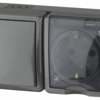 Блок ОП розетка+выключатель IP54 16A(10AX)-250В Эксперт серый