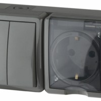 Блок ОП розетка+выключатель 2кл. IP54 16A(10AX)-250В Эксперт серый
